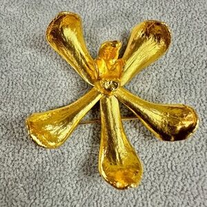 RISIS 1970's Singapore Large Orchid Flower Brooch 24ct Gold Dipped Orchid Flower